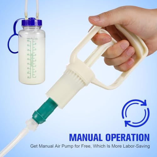 Yardwe Manual Milking Machine for Cows and Goats, Portable Hand Vacuum Pump Milking Kit with Single Teat Pump for Farm and Home Use, 1000ML