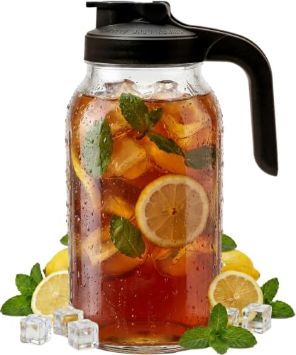 County Line Kitchen 64 oz Mason Jar Glass Pitcher With Lid - Black | Heavy-Duty Glass Mason Jar Pitcher - Leak-Proof Lid, Wide Mouth & Easy Pour Spout (64 oz) - color: Black