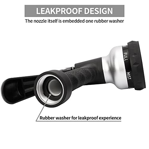 AUTOMAN-Garden-Hose-Nozzle, ABS Water Spray Nozzle, 7 Adjustable Watering Patterns, Slip Resistant for Watering Plants, Lawn& Garden, Washing Cars, Cleaning, Showering Pets & Outdoor Fun.Silver Color - color: Silver