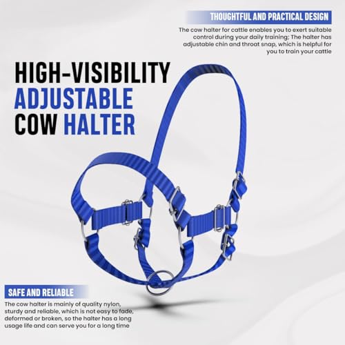 Adjustable Nylon Cow Halter | Calf Halter one Halter for (1 Year to Full Size) Easy Adjustable Straps elimates the Need of Ill-Fitting Cattle Halter - color: BLUE