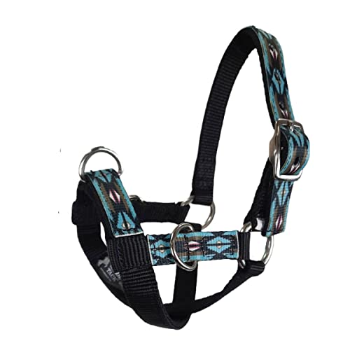 Tahoe Tack Nylon Overlay Sheep and Goat Training Halter with Padded Noseband - 6 Month Warranty - color: Blue Aztec, size: Medium Sheep/Goat