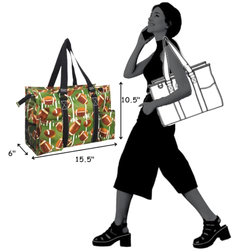 NGIL Utility Water Resistant Tote Bag | Work Tote for Women, Nurse Bag, Teacher's Choice Purse, Gym Bag, Everyday Organizer Top Zipper Closure - color: Football-black