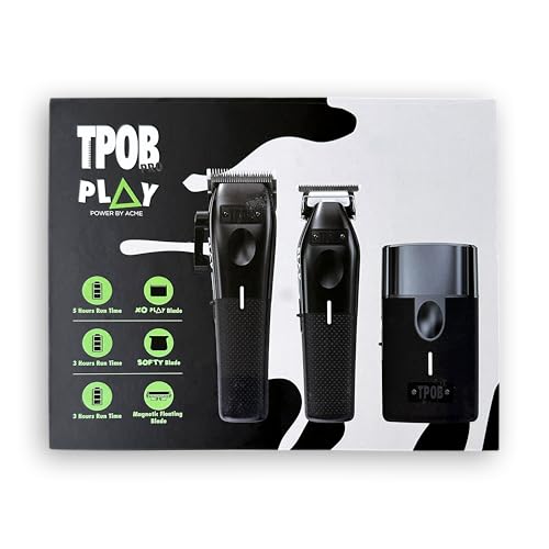 TPOB Play Barber Hair Clippers for Men 7500 RPM with Rubber Grips (Blackout 3 Set) - color: Blackout 3 Set