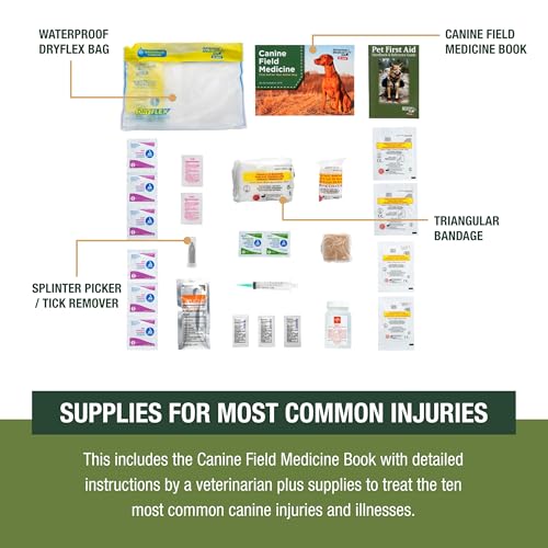 Adventure Dog Medical Kit - Vet in a Box | Includes Disposable Skin Stapler, QuikClot Gauze & Hemostat Forceps, Plus LED Headlamp for Hands-Free Pet First Aid