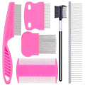 6 Pack Pet Grooming Combs, Stainless Steel Dog and Cat Grooming Combs with Rounded Teeth, Double-Sided Professional Pet Tear Stain Remover for Small, Medium, and Large Pets (Pink) - style: Pink