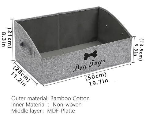 3 Pack Large dog toy bin dog toy box storage box - Foldable Fabric Trapezoid Organizer Boxes with Handle for Dog Toys (Snow Gray-DOG) - color: Snow Gray(3 Pack), size: Large - Dog Toys