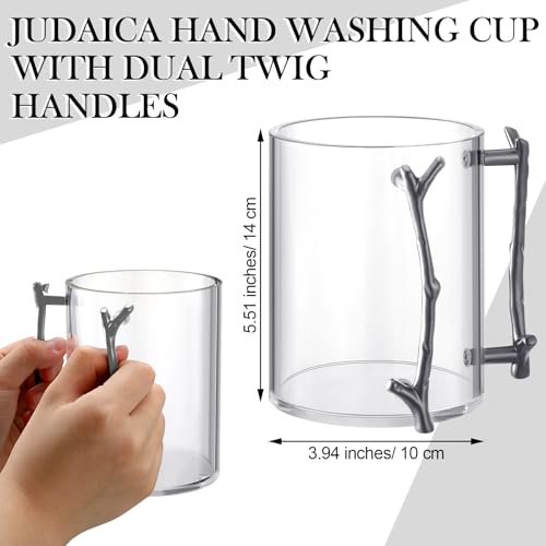 Dingion Judaica Hand Washing Cup for Netilat Yadayim,Silver Handle | Clear Acrylic Judaica Hand Washing Cup Stable Dual Silver Handle 5 Inch Netilat Yadayim Cup Traditional Jewish Ritual Kohanim - color: Silver Handle