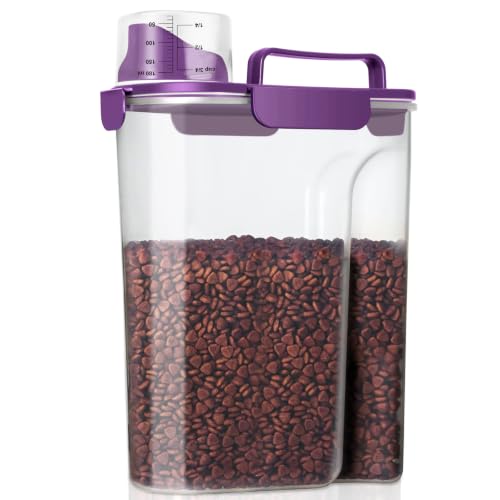 LEAWALK 5-7Lbs Airtight Pet Storage Container, Upgraded Large Nozzle With Handle Design For Cat Dog Bird Food and for Small Animal Kibble, Oatmeal, Rice, Flour, Brown Sugart-Deep Purple - color: Purple, size: 5L-1pack