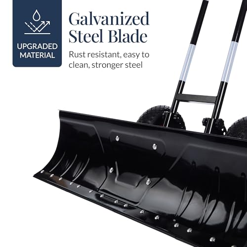 Best Choice Products 36in Galvanized Blade Heavy-Duty 2-Wheel Snow Pusher Hand Plow for Snow Removal w/Wheels, Adjustable Handle, Blade Angle - Black - color: Black, size: 36in w/Wheels