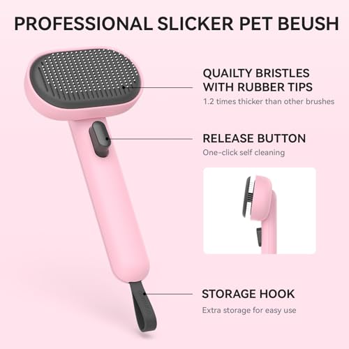 Aumuca Cat Brushes for Indoor Cats, Cat Hair Brush for Shedding, Cat Brush for Long or Short Haired Cats, Cat Grooming Deshedding Brush for Dog Kitten Horse Massage Removes Loose Fur - color: Pink