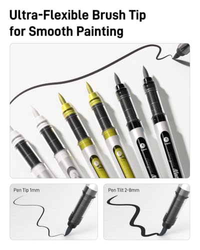 JusArt 3 Gold Acrylic Paint Markers Brush Tip, Automatic Ink Control | Water-Based Metallic Markers, School Classroom Use, Waterproof Acrylic Pens for DIY Art & Crafts -Fabric, Wood, Rock, Plastic - color: Gold