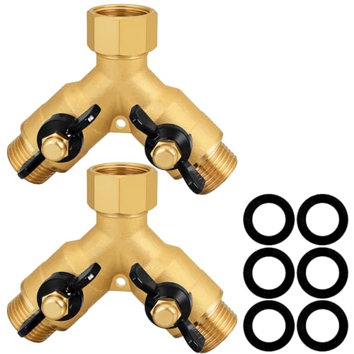SIGURANTA Heavy-Duty Brass 2-Way High-Flow Garden Hose Splitter, Outdoor Faucet Y-Valve Diverter Connector with Butterfly Handle, Full-Flow Water Hose Adapter (Valve butterfly handle - 2-piece) - color: Valve butterfly handle - 2-piece