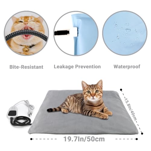 Pet Heating Pad for Cats Dogs with Temp Adjustable & Auto Power-Off | heated cat bed cat house bed cat warming pad indoor outdoor - size: 16" x 20"