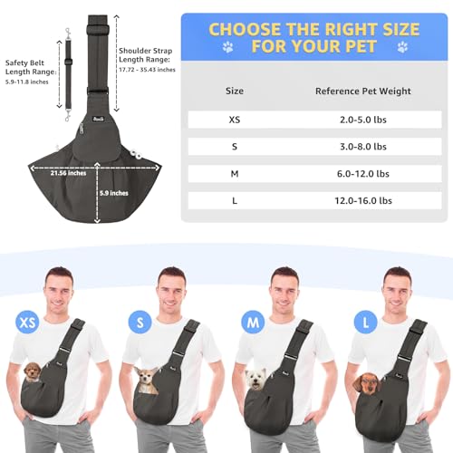 SlowTon Dog Carrier Sling - Thick Padded Shoulder Strap Adjustable, Grey S | Dog Carriers for Small Dogs, Puppy Carrier Purse for Pet Cat with Front Zipper Pocket Safety Belt Machine Washable - color: A-Grey Cotton Fabric