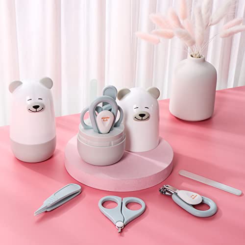 Baby Nail Clippers Set with Cute Case, Infant Fingernail and Toenail File Kit for Newborn Manicure and Pedicure, New Mom Grooming Gift - color: Polar Blue