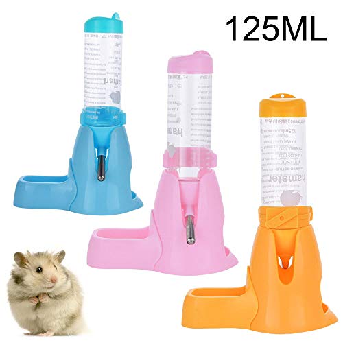 Guardians Hamster Water Bottle, Little Pet Automatic Drinking Bottle with Food Container Base Hut Hanging Water Feeding Bottles Auto Dispenser for Small Animals (125ml,Pink) - color: Pink, size: 125ml