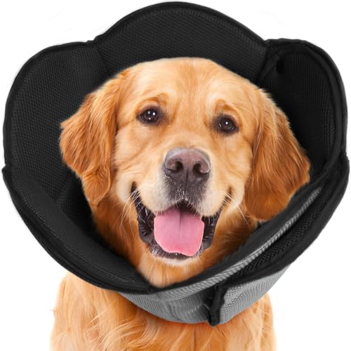 Soft Dog Cone for Large Dogs,Adjustable Dogs Recovery Collar | Protective Elizabethan Cones,E Collar Alternative to Stop Licking,Comfortable Dog Cones,Black,M - color: Black, size: M(Neck Girth:11.02"-14.17")
