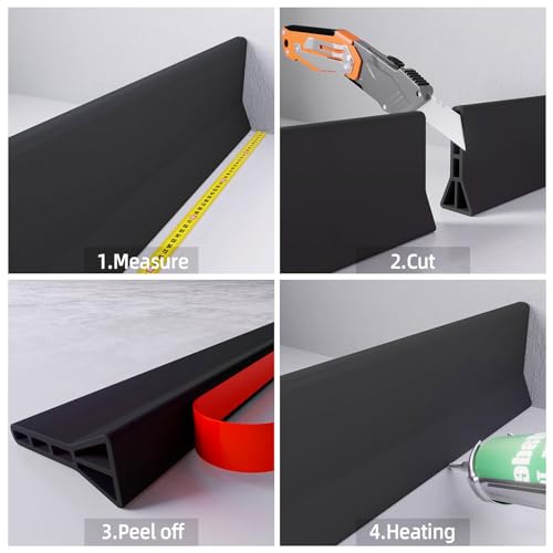 Raycity 3"H Shower Threshold Water Dam, Shower Water Guard, 118 Inch, Black | Silicone Rubber Water Stopper for Walk in Shower, Water Barrier, Prevent Leaks, Suitable for Bathroom, Kitchen - color: Black, style: 118 inch