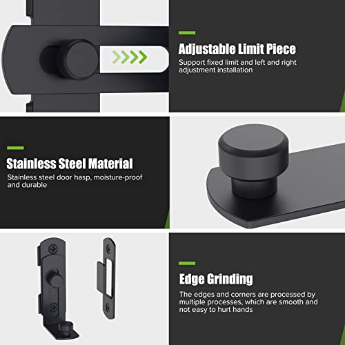Barn Door Lock, 90 Degree Bifold Flip Door Latch, Black | Stainless Steel Angle Latch Lock for Barn, Bathroom, Outdoor, Garage - color: Black