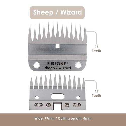 FURZONE A2 Large Animal Clipper Blade (Sheep/Wizard) - 2 in 1 Set (13&12 Teeth), Sheep Grooming Replacement Blade, Professional Stress-Free Grooming, 3/32-inch/2.5mm Cut Length - size: Sheep/Wizard 4mm