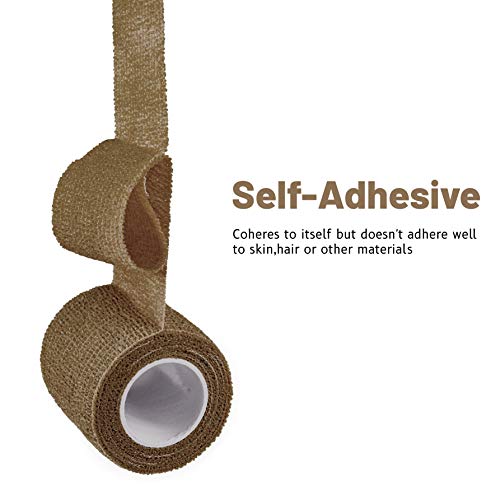 FRESINIDER 9 Rolls Self Adhesive Wrap Athletic Tape Gauze, Breathable Elastic Cohesive Bandage for Sports Injury & Pet (7 Pcs 2" x 5 Yards + 2 Pcs 1" X 5 Yards) (Brown) - color: Brown