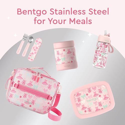 Bentgo Kids Stainless Steel Leak-Proof Food Jar for Hot or Cold Food | 11 fl oz Double Insulated Container with Removable Silicone Bumper, Dishwasher Safe, Easy Open Lid, Ages 3+ (Ballet and Bows) - color: Ballet and Bows