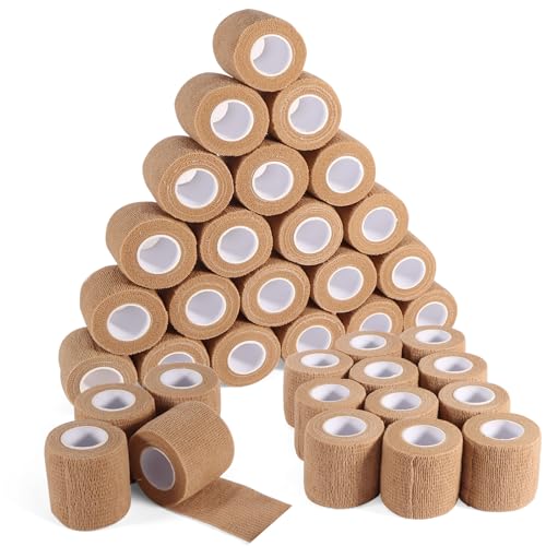 36 Rolls Elastic Self Adhesive Bandage Wrap 2 Inch, Breathable Non Woven Cohesive Bandage, Vet Wrap for Dogs, Ankle Sprains Swelling Medical First Aid Tape, Sports Athletic Tape Brown - color: 2 Inch-36 Count Brown