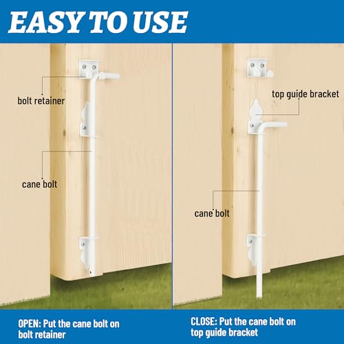 36" Heavy Duty Cane Bolt Gate Drop Rod Fence Hardware Ground Latch Stopper | for Wood/PVC/Vinyl/Metal Fences Gates, Double Doors, White Solid Steel -2 Pack - size: 36 Inch
