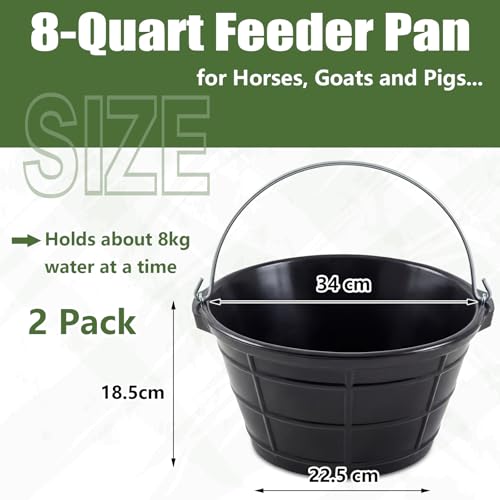 Sadnyy 2 Pcs Rubber Feeder Bucket, Quart Gallon Rubber Horse Feed Bucket with Handle Large Utility Feed Pan Dog Bowl Horse Feeder for Goats Horses Animal Feeding, Inches(13.4 x 7.3 Inches,Classic) - size: 13.4 x 7.3 Inches, style: Classic