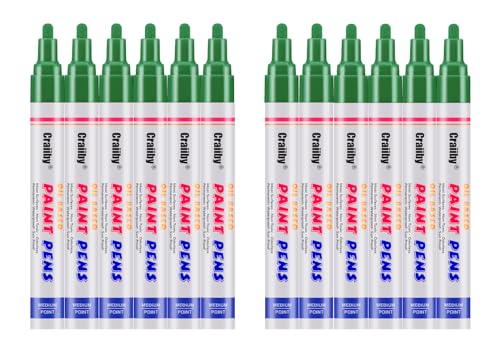 Green Paint Markers, 12 Pack Oil-Based Waterproof Quick Dry Permanent Paint Pen Set for Rocks Painting, Wood, Fabric, Plastic, Canvas, Glass, Mugs, Metal, Tire, Stone, DIY Craft - color: Green
