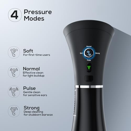 Ear Wax Removal Kit,Ear Cleaner, Electric Ear Cleaning Kit, 2in1 Water Tank, 4 Pressure Settings - Ear Irrigation Flushing System With Water Temperture Sensor,Ear Syringe Kit Tools for Ear Clean,Black