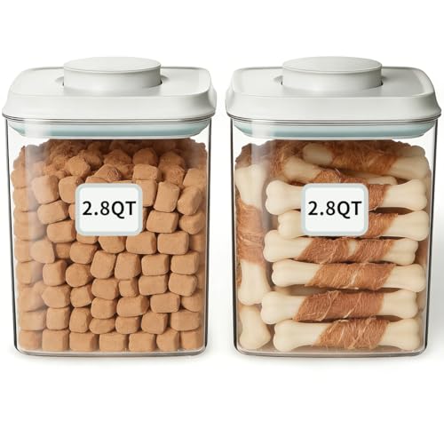 2 Pack Airtight Dog Food Storage Containers, 2.8 QT Each, One-Touch Pop Lids, BPA-Free | Clear Stackable Canisters for Pet Food & Cat Treats - color: 2.8 Qt x 2
