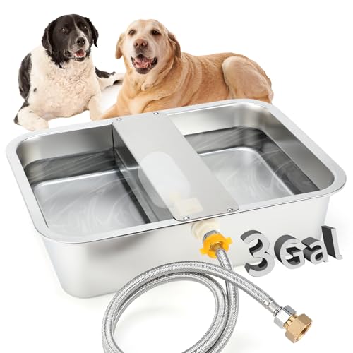 BWOGUE 3 Gal Automatic Dog Water Dispenser, Stainless Steel Bowl for Dogs | Automatic Dog Water Bowl Dispenser, Float Valve Control, Outdoor Use, Easy to Mount & Clean, Large Dogs, Cats, Chickens - size: 3 Gal