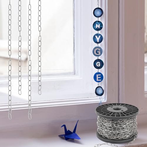 100 FT Stainless Steel Hanging Chain, 1/16" Metal Chain Roll, Jack Chain for Hanging Lightts, Plants, Signs & DIY Projects (with Spool) - size: 100 FT 1/16"