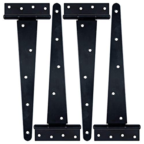 HLMOptimo Heavy Duty T Hinge Tee T Strap Shed Gate Barn Fence Door Hinge Wrought Rustproof All Size Black (4 pcs, 12 inch) - size: 12 Inch, style: 4 pcs