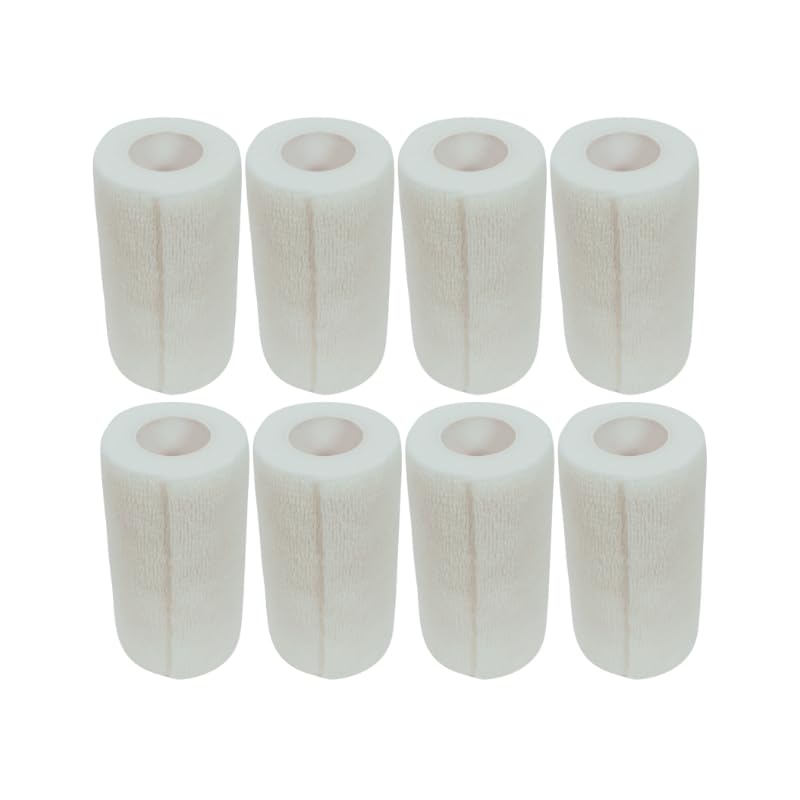 4" Cohesive Flexible Bandage Wrap – White - 8 Pack | Self-Adherent Vet Tape for Animal Use | Breathable, Easy Tear, No Clips Required | Ideal for Horses, Dogs, Livestock, Pets - color: White