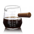Joeyan 7 oz Glass Measuring Cup with Double Spouts,Espresso Shot Glasses with Wood Handle,Diamond Shaped Espresso Cups,Clear Milk Frothing Pitcher for Coffee,Borosilicate Espresso Accessories - color: 7 Oz Diamond-Shaped Measuring Cup