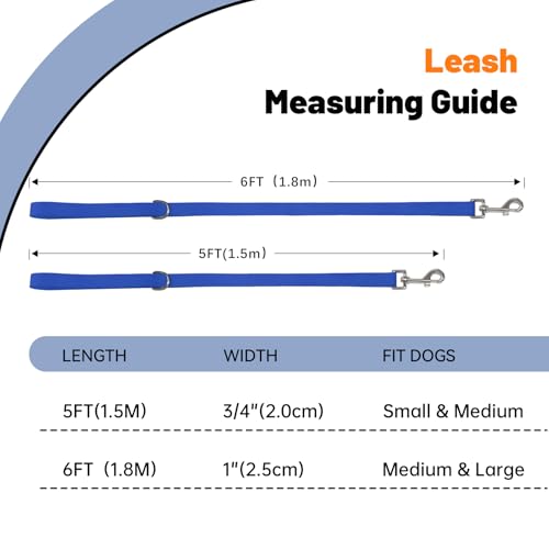 Waterproof Dog Leash, 5/6 FT Durable Odor-Proof Dog Leashes with Strong Metal Hooks Fits Small Medium or Large Dogs (Blue, 6FT - 1 inch Width) - color: Blue, size: 6FT - 1 inch Width