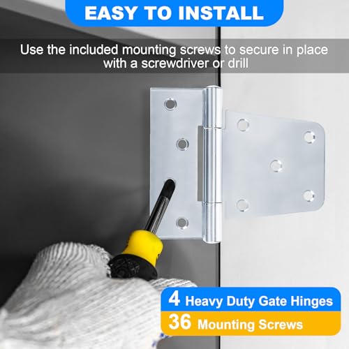 Heavy Duty Gate Hinges 3.5 inch 4 Pack Extra Thick Industrial T Hinges Barn Door Shed Door Hinges for Large Wooden Gates Wood Fence Outdoor - Zinc Iron Finish (Screws Included) - color: Silver, size: 3.5"-4 Pack