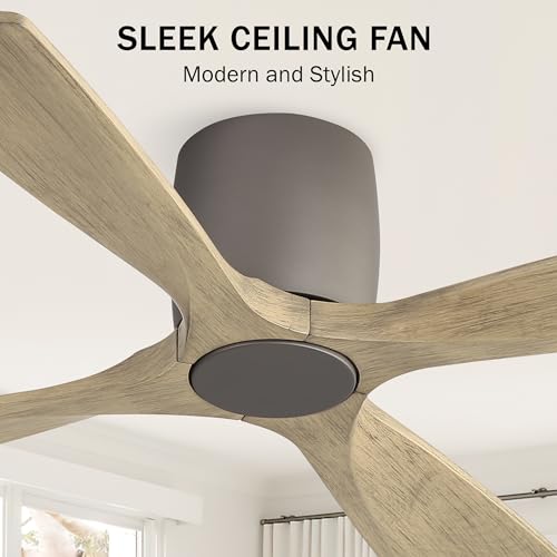 LEDLUX 48" Flush Mount Ceiling Fan without Light, 4 Reversible Blades, 6-Speed Noiseless DC Motor, Low Profile Hugger Ceiling Fan No Light for Living Room, Kitchen, Bedroom, Graphite and Gray - color: Graphite and Gray