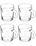 QWORK Espresso Shot Glass with Handle, 4 Pack 3-Ounce Double Spout Glass Measuring Cup Triple Pitcher Milk Cup with Two Scales (OZ&ML)