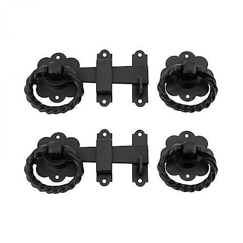 Renovators Supply Manufacturing Black Wrought Iron Floral Ring Gate Latch 5 in Wide Fence Door Lock Pack of 2 - color: Wrought Iron 2 Floral, size: Pack of 2
