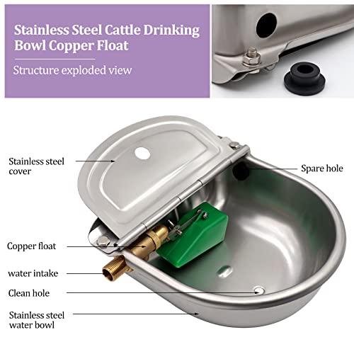 Automatic Dog Water Bowl Dispenser with Brass Float Valve and Drain Hole | Heavy‑Duty 304 Stainless Steel, Wall‑Mounted, Auto‑Refill Waterer, for Dogs, Cats, Chickens, Cattle, Pigs, Goats and Sheep