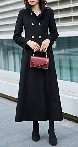 Women's Charming Long Wool Trench Coat Winter Double Breasted Classic Thick Jacket - color: Black-stand Collar-b Style, size: 2