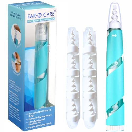 Ear-O-Care® 4-in-1 Ear Wax Removal Kit – Dual-Action Spiral & Scoop, Soft Silicone Tips, Gentle Ear Wax Removal Tool, Patented Safety Stop, Compact & Portable - size: Ear-O-Care Premium Ear Wax Removal Tool Kit