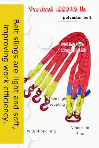 Four Leg Bridle Web Sling 13ft 22046lb Web Slings Belt Type with Hook 4.0 m 10000 kg Light Weight and Flexible Capacity Steel Sling[4leg 10.0t 4m] - size: 4leg-10t-4m