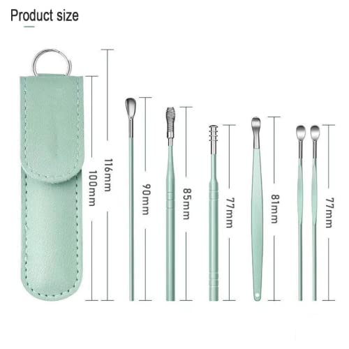 12 Pcs Ear Pick Earwax Removal Kit, Ear Cleaning Tool, Stainless Steel Earwax Removal Tool with Leather Storage Box (Black&Green) - color: Black and Green