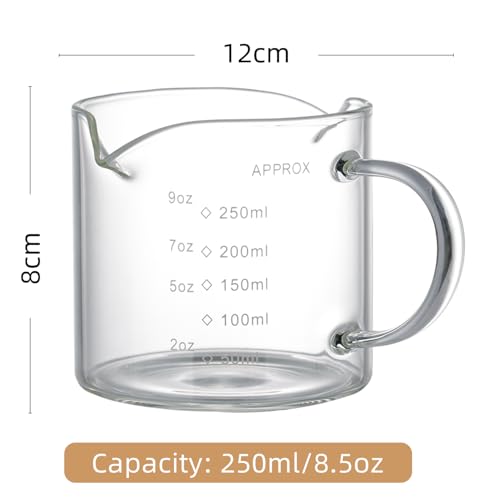 Espresso Cup Measuring Cup Triple Pitcher Milk Cup 250ML/8.5OZ Espresso Cups with Handle Shot Glass with V-Shaped Mouth Milk Frothing Pitcher (Double mouth) - style: Double mouth