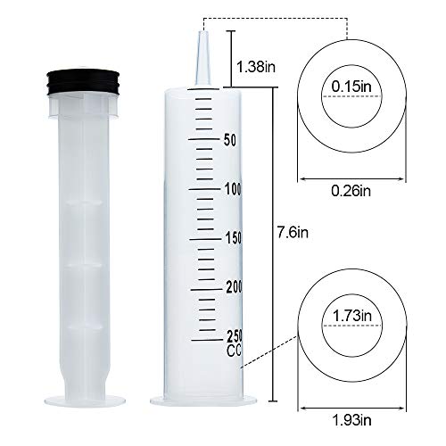 3 Pack 250ml Syringes with 55.1” Tube and Needle 14G 1.5”, Sterile Syringe with Cap Individually Packaged for Scientific Labs, Measuring, Watering, Refilling - style: 250ml