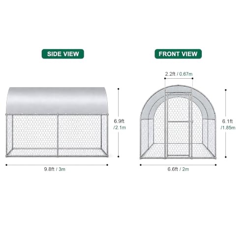 Large Metal Chicken Coop Run for Yard with Cover 9.8x6.6x6.9ft Poultry Cage | Walk-in Coop with Waterproof UV Cover, Upgraded Anti-twist Door for Backyard Hens, Ducks, Geese and Farm Yard Use - size: 118.0"L x 78.7"W x 82.7"H